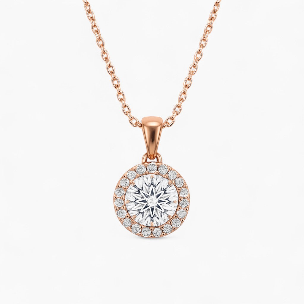 Rosé Round Halo Necklace
