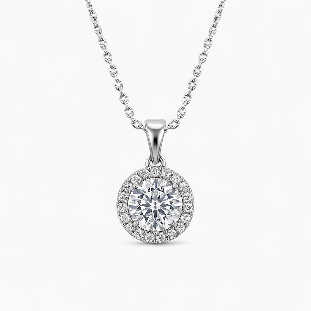 Rosé Round Halo Necklace