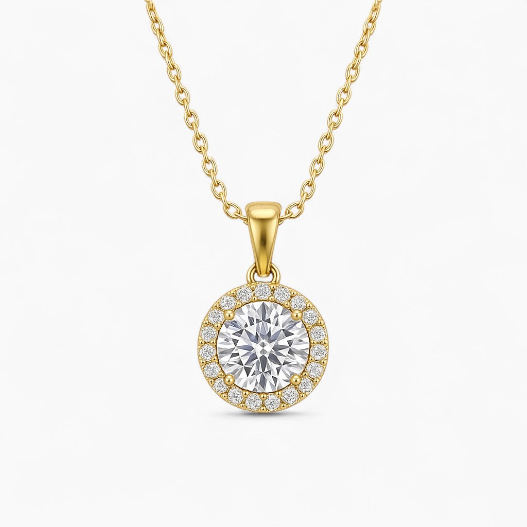 Rosé Round Halo Necklace